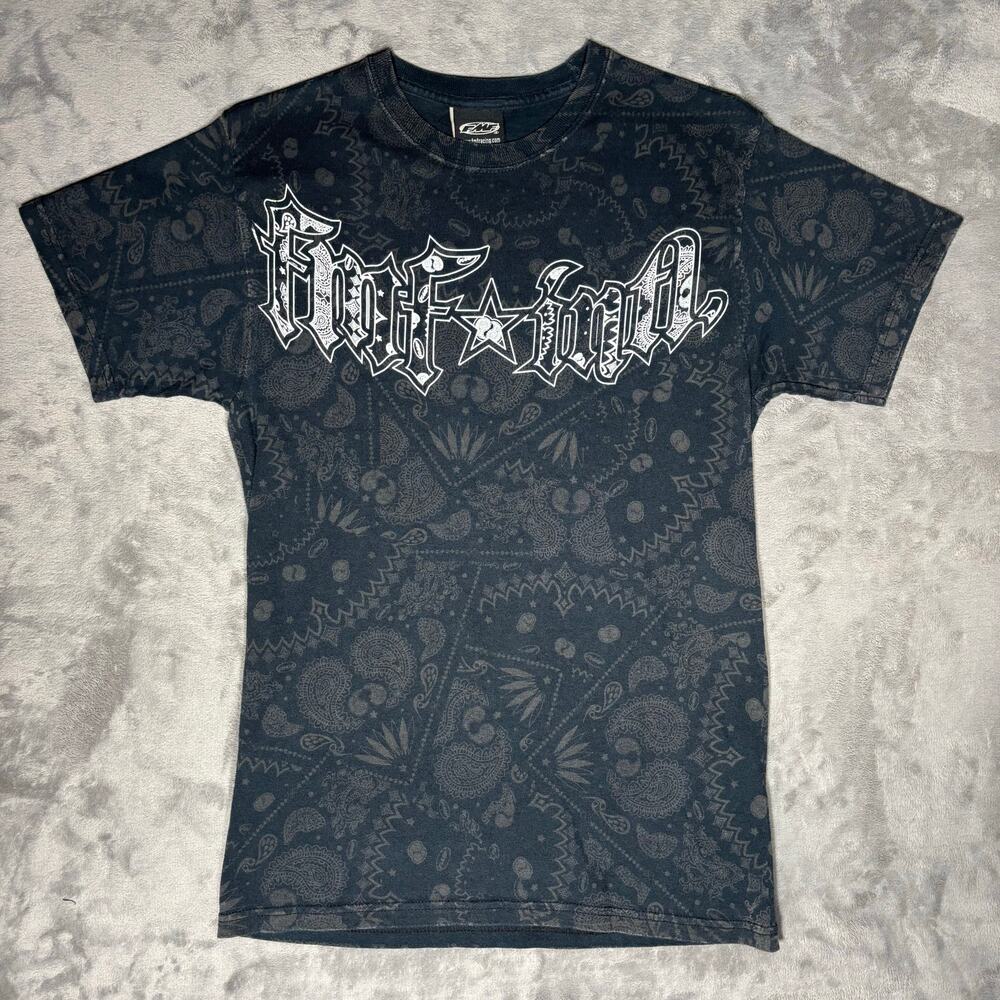 FMF Apparel T-Shirt Black Bandana Print Graphic Tee Moto Punk Style Mens Size S